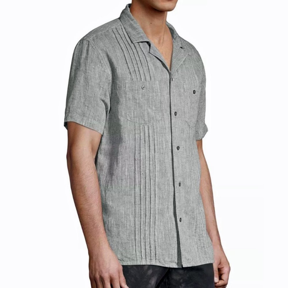 John Varvatos Benny Easy Fit SS Camp Shirt Black - Picture 2 of 5